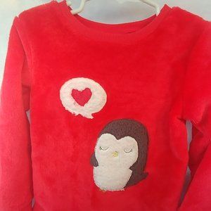 Soft Faux Fur Pullover Sweatshirt Red with Penguin
